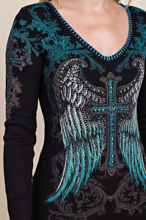Long Sleeve Cross Wings close up