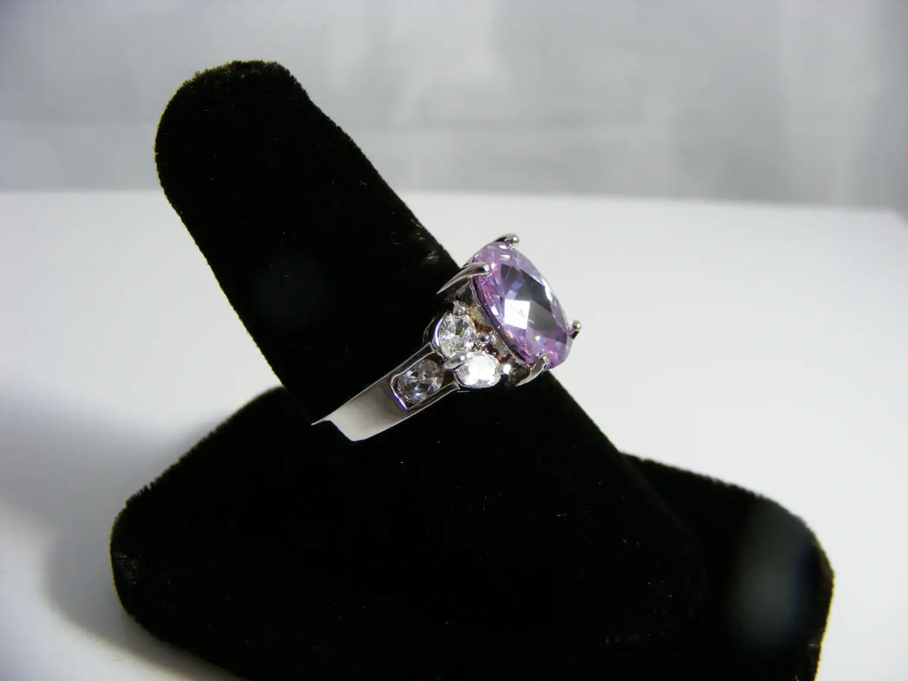 Sterling Silver Ring with Lavender and Clear Stones Side 2