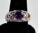  Filigree Sterling Silver Purple Stone Ring Size 7.5