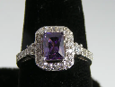 Sterling Silver Purple White Square Ring Size 8