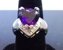 Sterling Silver Large Purple Heart Ring Size 8