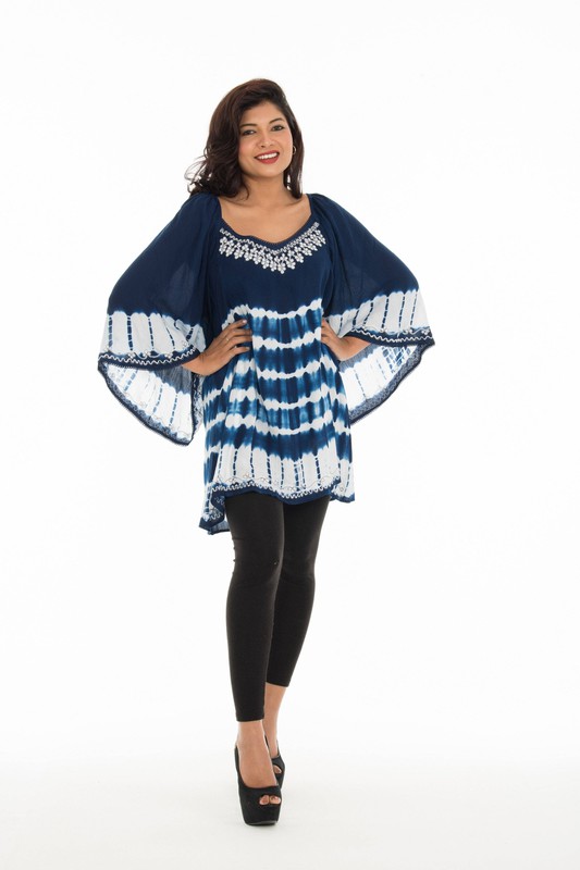  Tie Dye Embroidered Tunic (One Size Plus Size)