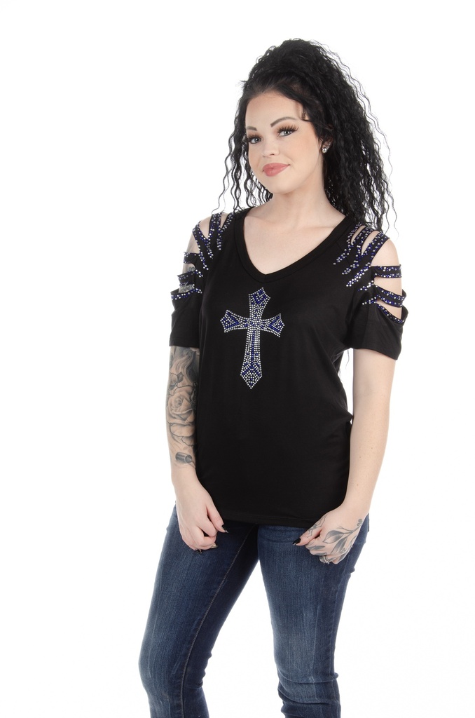 Diamond Cross Slit Sleeve T-Shirt