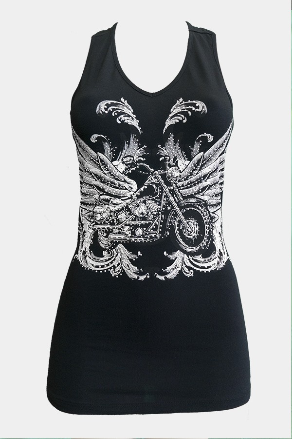 Motorcycle V-Neck String Back