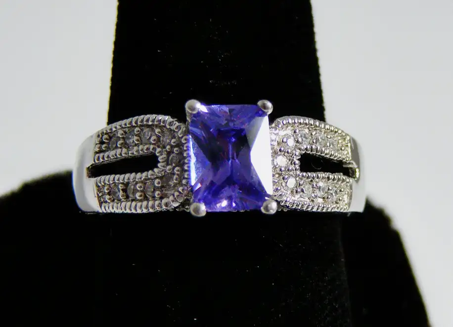  Sterling Silver Ring with Lavender and Clear Stones (9)