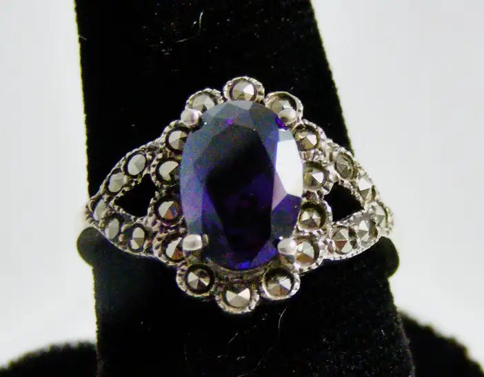 Sterling Silver Genuine Amethyst and Marcasite Rings