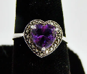 Sterling Silver Heart Sharped Amethyst and Marcasite Ring Size 7.75