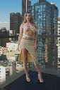 Halter Cut Out Front Midi Dress with High Slit