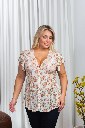 Victorian Garden Plus Size Floral Flutter Cap Sleeve Blouse in Ivory 