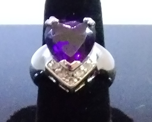 Sterling Silver Large Purple Heart Ring Size 8
