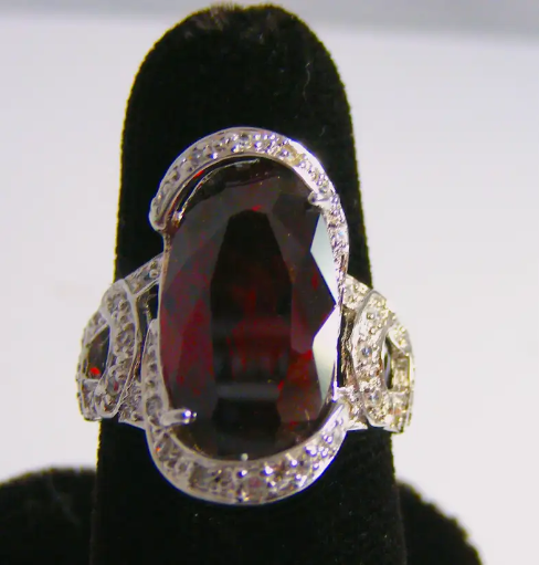 Sterling Silver Ring with Large Red Stone Size 8