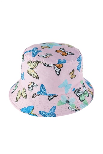 Reversible Bucket Hat Pink Butterflies