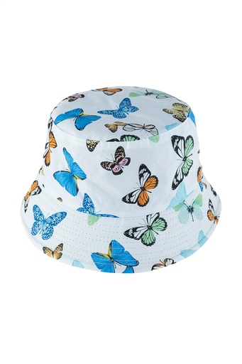 Reversible Bucket Hat White with Butterflies